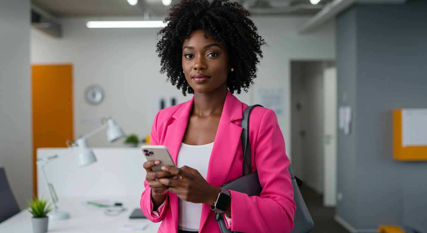 Woman using mobile banking
